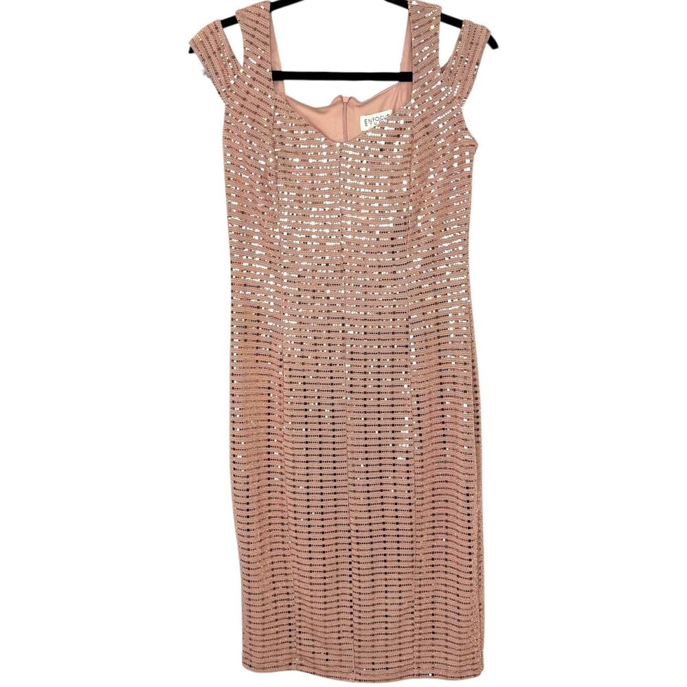 Enfocus Studio Rose gold sequin cutout shoulder sleeveless dress formal Size 4
